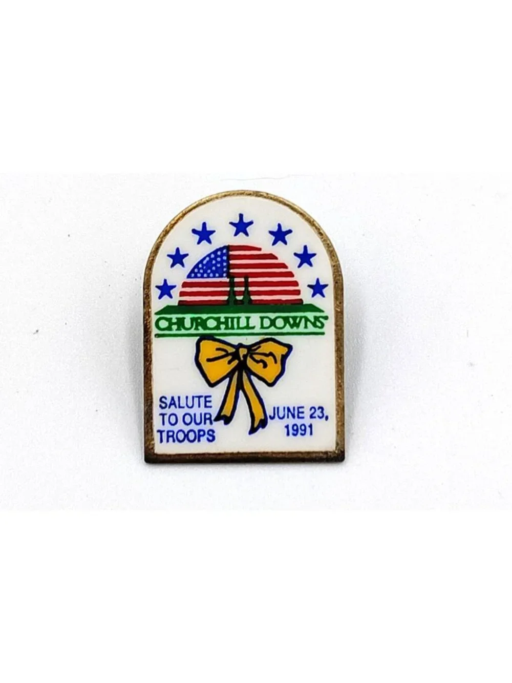 Churchill Downs Salute to Our Troops Pin June 23 1991 Patriotic Enamel Lapel Pin